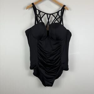 Torrid One Piece Swimsuit Plus 3R Black Caged Strappy Underwire Beach Ruched